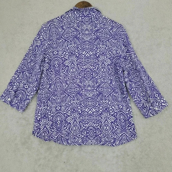 Chico's Womens Size 2/L Purple Geometric Pattern  Button-Up Shirt  20PT - Picture 2 of 9